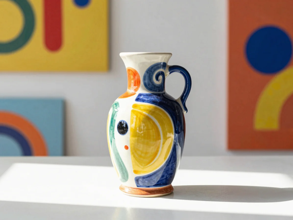 Vibrant editorial product photography, a quirky ceramic vase with